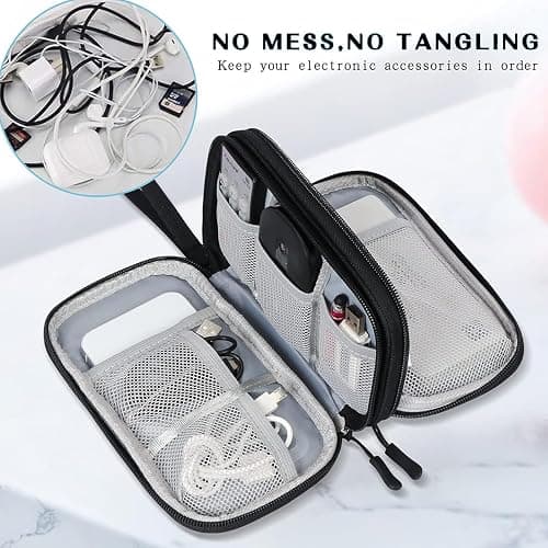 Travel Cable Organizer Bag, Electronic Accessories Organiser, 2-Layer Carry Case Portable Waterproof Double Layers, All-in-One Storage Bag for Cable, Cord, Charger, Phone, Earphone (Black) thumbnail 7