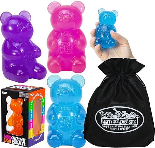 Schylling Nee Doh Gummy Bear...Groovy, Squishy, Squeezy, Stretchy Stress Fidget Gummy Bears Gift Set Bundle with Storage Bag - 3 Pack (Assorted Colors) - Image 1