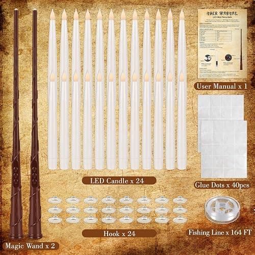 CAKETYCG 24 Pcs Halloween LED Magic Hanging Floating Candles, Taper Flickering Flameless with 2 Magic Wands - Candle Set for Halloween, Christmas, Weddings, Birthdays & Fantasy Ambiance... thumbnail 5
