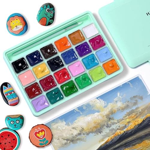 HIMI Gouache Paint Set, 24 Colors x 30ml Unique Jelly Cup Design with 3 Paint Brushes and a Palette in a Carrying Case, Non-Toxic Gouache Paint Perfect for Artists, Students(Green) thumbnail 6