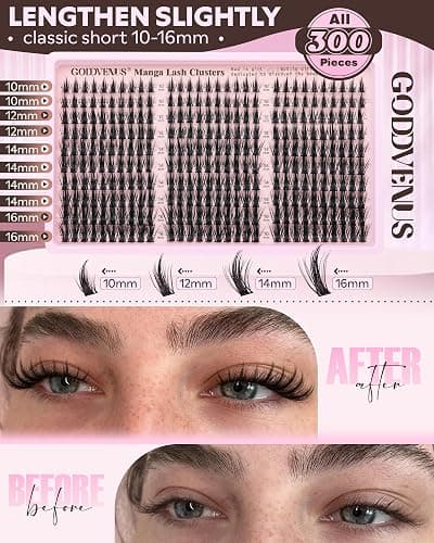 Goddvenus Manga Lash Clusters Kit Natural 300 Pcs Cluster Eyelash Extensions Kit Wispy Fairy Fluffy Eyelash Clusters Anime Cosplay Individual Lash Extensions Kit CC Curve 10-16mm thumbnail 6