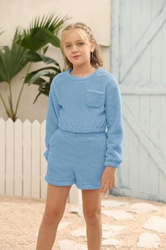 Mafulus Girls Pants Sets Two Pieces Kids Comfy Lightweight Long Sleeve Fleece Sets with Pockets thumbnail 2