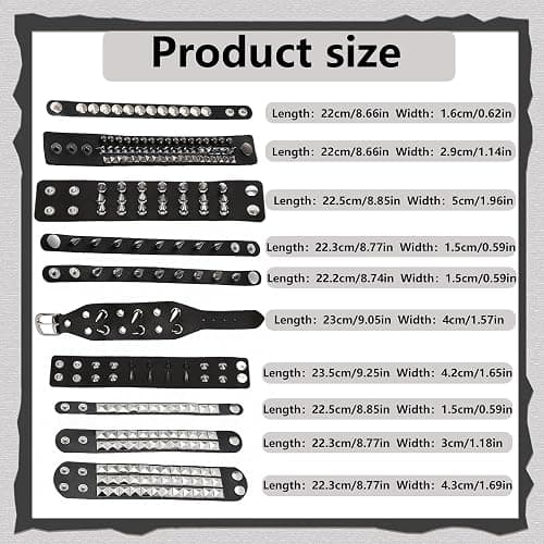 10 Pieces Studded Bracelet, Emo Spiked Bracelets Y2k Black Leather Rivet Punk Bracelet Rock Cuff Goth Bracelets Punk Accessories Halloween for Men Women thumbnail 2