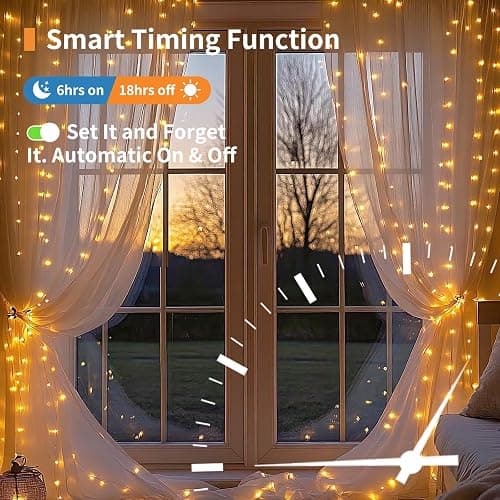Patioman Fairy Curtain Lights, 200 LED Upgraded Tangle-Free Hanging Lights with Remote, USB Plug in String Lights for Bedroom Wall Window Wedding Party Xmas Home Décor - 6.6 x 6.6 Ft, Warm White thumbnail 5