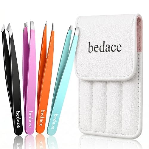 BEDACE Tweezers for Women and Men Facial Hair,Thickened 430 Stainless Steel High Precision and Comfort Slant point Flat Hook tweezer for Eyebrows Ingrown Hair - Image 1