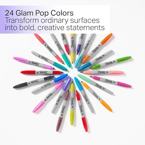 Sharpie Glam Pop Permanent Markers Fine Tip Marker Set Coloring Art Drawing Writing Markers Assorted Colors 24 Count thumbnail 2