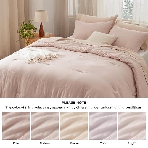 Bedsure King Size Comforter Set, Dusty Rose Soft Prewashed Bedding for All Seasons, 3 Pieces GentleSoft™ Warm Down Alternative Bed Set, 1 Lightweight Comforter (104"x90") and 2 Pillowcases (20"x36") - King - 09 - Dusty Rose thumbnail 7