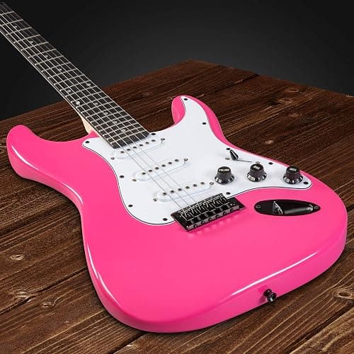 LyxPro 39" inch Full Size Electric Guitar with 20w Amp, Package Includes All Accessories, Digital Tuner, Strings, Picks, Tremolo Bar, Shoulder Strap, and Case Bag Complete Beginner Starter kit - Pink - 39" Right Handed - Pink thumbnail 4