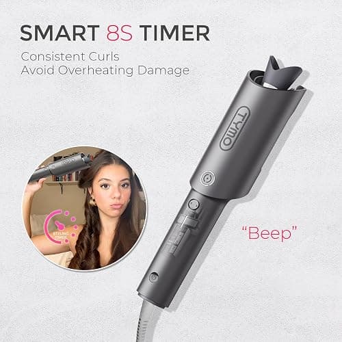 TYMO Automatic Rotating Curling Iron - TYMO CURLPRO Beach Waves Curling Wand, Portable Hair Curler, 500 Million Ionic, Dual Voltage & Lightweight for Travel, Ceramic Coating, 1 Inch, Metallic Gray thumbnail 9
