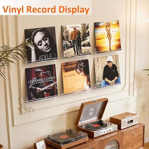 Optish 12 Pack Vinyl Wall Mount Shelf, 12" Vinyl Record Holder, Clear Record Shelf Display and Storage, Acrylic Shelves for Wall, Nursery, Living Room, Bedroom thumbnail 7