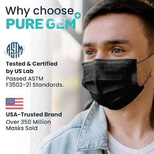 [Pack Of 150] Black Disposable Face Mask, 3-Ply Adult Masks, Facial Cover with Elastic Earloops For Home, Office, School, and Outdoors thumbnail 4