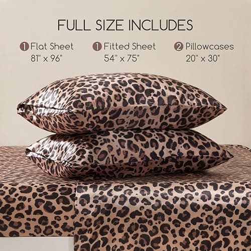 MR&HM Satin Sheets Full Size with Elastic Corner Straps, Brown Leopard | Similar to Silk, 4-Piece Silky Soft Bed Sheet Set, Gentle on Skin and Hair, 15" Deep Pocket, Cooling & Breathable thumbnail 7
