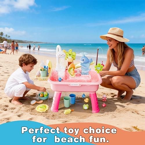 Toddler Water Table for 1-3 Year Old - Upgraded Electric Pump Water Toys, Outdoor Sensory Play Sand & Water Table, Kitchen Sink Toy with Running Water & Fishing Game, Summer Gifts for Boys Girls(Pink) thumbnail 7