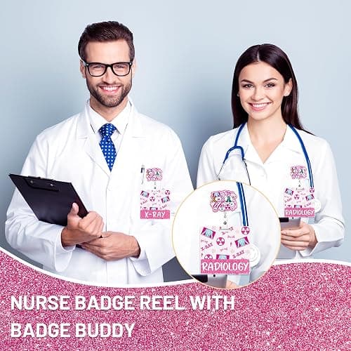 Obookey Xray Badge Buddy, Pink Radiology Badge Buddy Retractable, Glitter Xray Tech Badge Reel with Swivel Clip for Radiologic Technologist Radiology Tech Student Essentials thumbnail 4