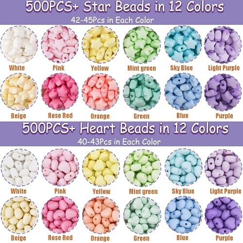 1000Pcs Matte Acrylic Star Beads Hart Beads for Jewelry Making, Macaron Colors Frosted Pastel Bead Colorful Assorted Cute Aesthetic Kawaii Bead for Bracelet DIY Craft Earring Phone Charm thumbnail 5