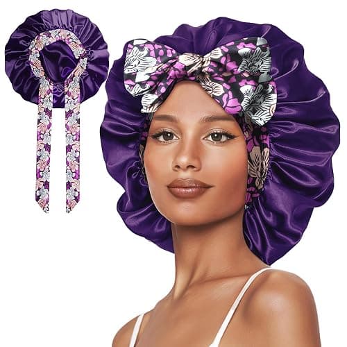 Vettres Double Layer Silk Bonnet with Tie Satin Lined Sleep Cap Hair Cover for Women's Curly Braids Natural Hair - Image 1