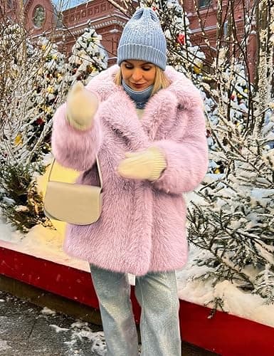 Wyeysyt Womens Faux Fur Coat Fluffy Lapel Furry Jacket Long Sleeve Shaggy Long Coat Winter Warm Coats Outerwear thumbnail 3