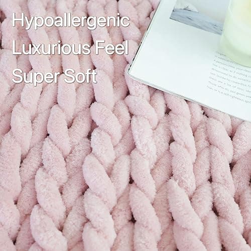 Maetoow 30X40 Inch Chenille Chunky Knit Blanket Throw, Handmade Warm & Cozy Blanket Couch, Bed, Home Decor, Soft Breathable Fleece Banket, Christmas Thick and Giant Yarn Throws, Light Pink - Light Pink - 30''x40'' thumbnail 7