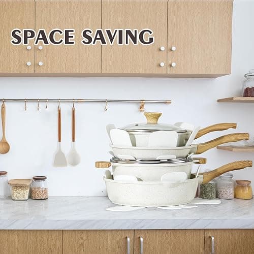 SENSARTE Nonstick Ceramic Cookware Set 13-Piece, Healthy Pots and Pans Set, Non-toxic Kitchen Cooking Set with Stay-Cool Handles, Silicone Tools and Pot Protectors, PFAS and PFOA Free - White thumbnail 7