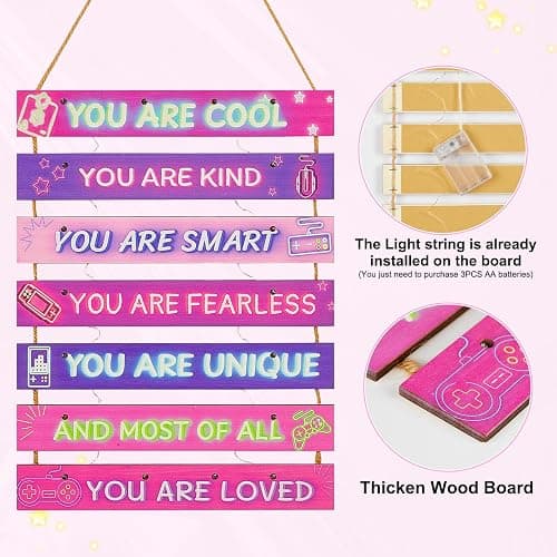 FIOBEE Girls Room Décor for Teen Girls Boys with LED Light Nursery Wall Decor for Bedroom Motivational Inspirational Wall Art Girl Room Decoration for Kids Living Room, 8 Kinds of Lights, Purple Game thumbnail 3