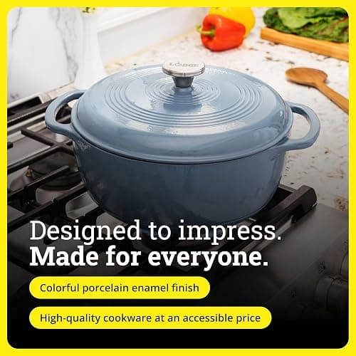 Lodge 3 Quart Enameled Cast Iron Dutch Oven with Lid – Dual Handles – Oven Safe up to 500° F or on Stovetop - Use to Marinate, Cook, Bake, Refrigerate and Serve – Storm Blue thumbnail 6
