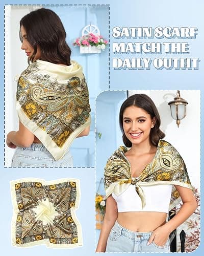 AWAYTR 35” Large Square Satin Head Scarf - 3Pcs Satin Hair Scarves Silk Bandana Scarf Headscarf Silk Feeling Scarf for Women thumbnail 4