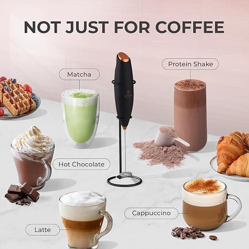 Zulay Powerful Milk Frother (4 Duracell Batteries Included) - Handheld Milk Frother Wand Drink Mixer for Coffee - Powerful Milk Foamer for Cappuccino, Frappe, Matcha & Creamer - Black/Copper thumbnail 4