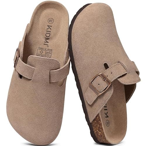 KIDMI Genuine Suede Clogs for Women Men Cork Footbed Sandals Leather Mules Potato Shoes with Arch Support - Image 1