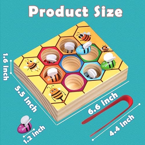 YUNCHY Toddler Fine Motor Skill Toy, Bee to Hive Matching Game, Montessori Wooden Color Sorting Matching Toy, Preschool Educational Learning Toys Gift for Toddler 3 Years Old thumbnail 3