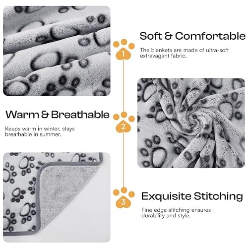 Luciphia 1 Pack 3 Blankets Fluffy Premium Fleece Pet Blanket Flannel Paw Printed Throw for Dog Cat Grey Paw Large(41"x31",Pack of 3) thumbnail 4