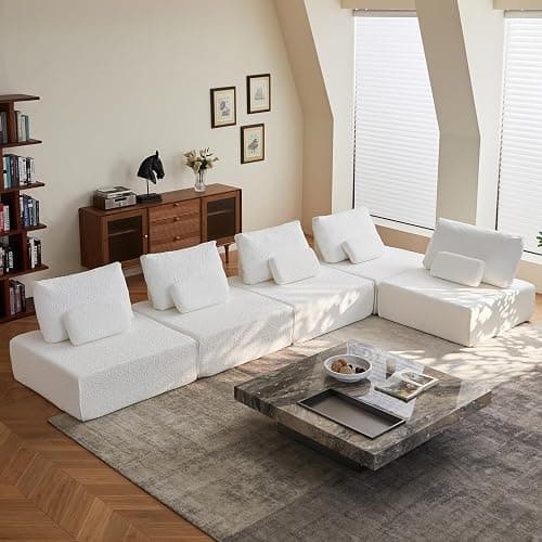 ADORZ Sectional Couches for Living Room, Cloud Couch Modular Sectional Sofa with Pillow, 2-Seat Boneless Couch for Living Room, Bedroom, No Assembly Required, White thumbnail 8