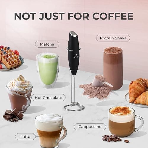 Zulay Kitchen Powerful Milk Frother Wand With 2 Duracell Batteries - Ultra Fast Handheld Drink Mixer - Electric Whisk Foam Maker for Coffee, Lattes, Cappuccino, Matcha, Hot Chocolate & Creamer - Black thumbnail 4