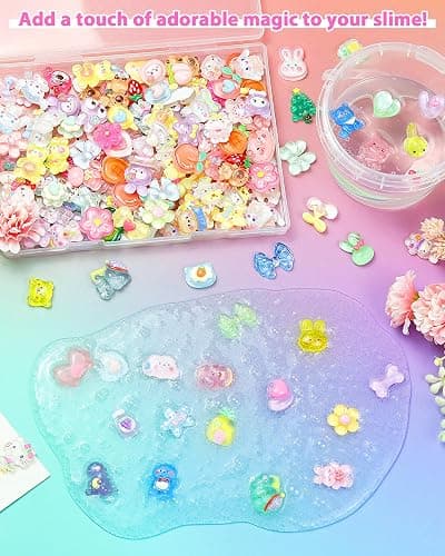 100PCS FIVEIZERO Cute Slime Charms Bulk Easter Gift Set – Kawaii Flatback Resin Charms for Crafts, Mini Decoden Acrylic Embellishments for Phone Junk Cases, Scrapbooking & DIY Decoration (Multicolor) thumbnail 2