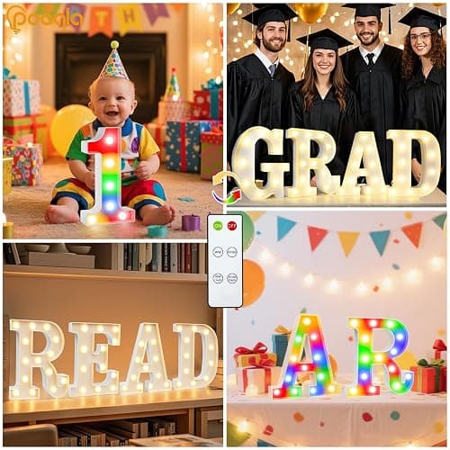 Pooqla LED Light Up Letters, Warm White and Colorful Lighted Marquee Letters with Remote, Lighted Letter for Party Birthday Decorations, Gift for Girls Boys Night Light, Wedding Home Decor, Letter A thumbnail 6