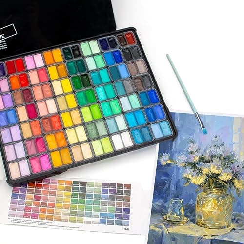 HIMI Gouache Paint Set, 112 Colors x 12g Twin Jelly Cup Design in Carrying Case, Non-Toxic Paint for Canvas and Paper, Perfect for Artists, Student, Opaque Painting (Black) thumbnail 2