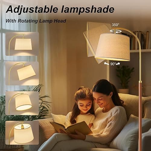 G-SAFAVA 62.5" Wood Floor Lamp for Living Room Gold with Foot Switch Arc Standing Tall Lamps for Bedroom Mid Century Modern Corner Floor Lamps for Office Nursery Industrial Reading Light Room Lamp thumbnail 4