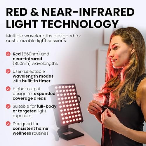Hooga Red Light Therapy Panel for Face and Body, Red & Near Infrared LED Light with Timer and Stand, 60 High-Efficiency Low-Level LEDs (<5 mW), Flicker-Free Wellness and Recovery Device – PRO300 thumbnail 3