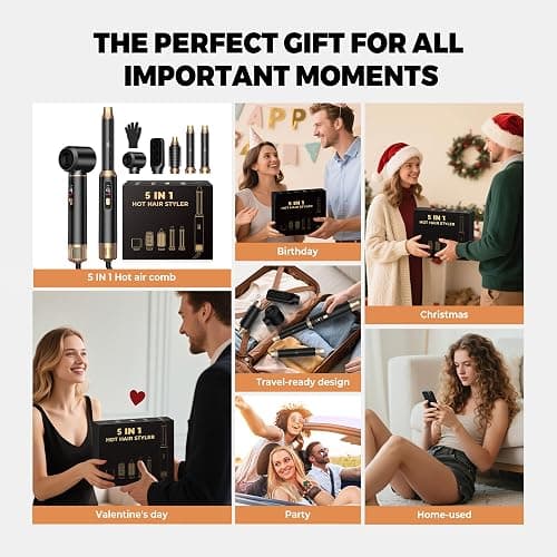 5 in 1 Blow Dryer Brush, Negative Ion Hair Dryer Brush Set Upgrade Hot Air Brush Air Styler Curling Wrap Air Curler, Curling Iron Hair Styling Tools As A Gift for Straight/Curl/Drying/Smoothing thumbnail 5