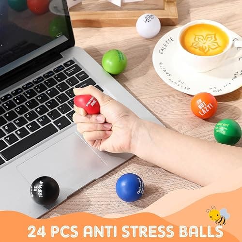Blulu 24 Pcs Funny Humor Stress Balls Bulk 1.57" Humor Quotes Stress Relief Ball, Everything is Fine, Outward Smiles Inward Screams, Employees Gag Gifts for Adults Coworker Employee Team thumbnail 2