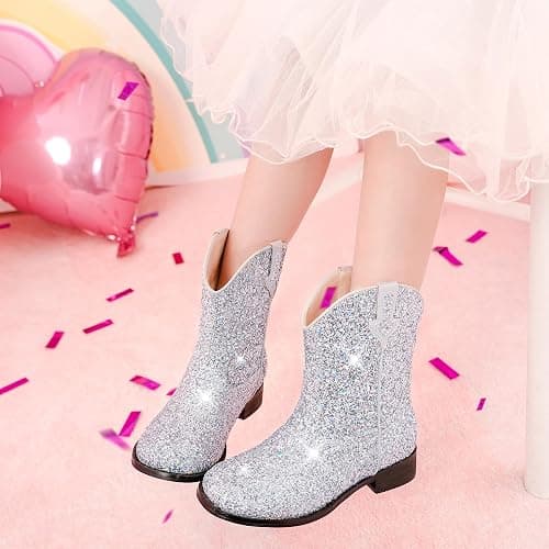 Motasha Toddler Girls Cowgirl Boots Glitter Toddler Cowboy Boot Ankle Girls Boots Little Kids Horse Riding Shoes Party Birthday thumbnail 8
