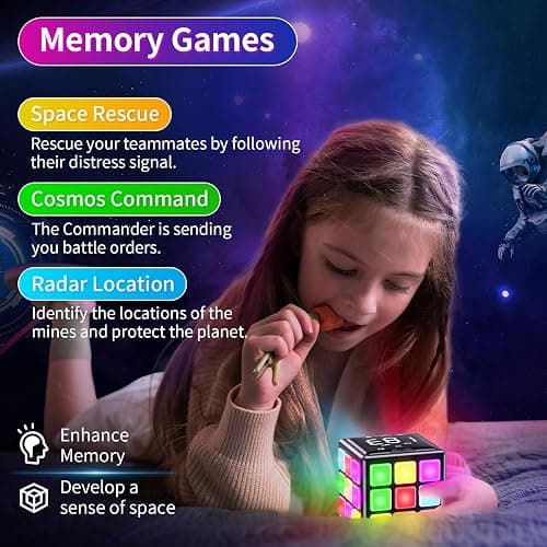 Niufunmal Rechargeable Game Cube - 15-in-1 Fun Brain Memory & Speed Games for Kids - Christmas Easter Birthday Gifts for Boys Girls Ages 6-12+ Years Old - Toys for Kids Teens with Score Screen (Black) thumbnail 6
