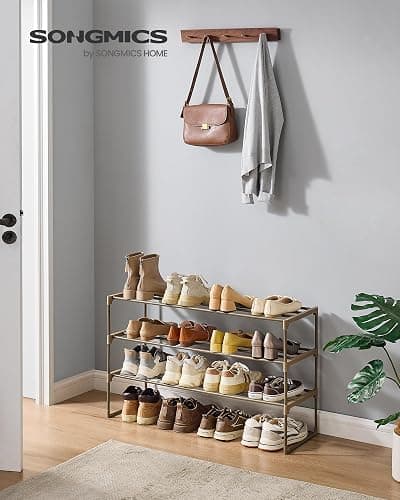 SONGMICS Shoe Rack, 3-Tier Shoe Organizer, Metal Storage Shelf | for Entryway, Upright or Upside Down, for 16-20 Pairs, Stackable, 11.8 x 36.2 x 21.7 Inches, Walnut Brown ULSA303K01 thumbnail 2