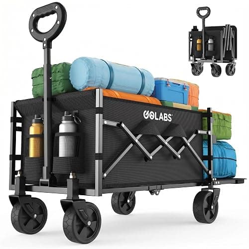 Golabs Collapsible Wagon Cart Max 350lb Load & Expandable Storage 100L, Double Bearing Design for Flexible Steering, Foldable Heavy Duty Garden Cart with 2 Cup Holders for Groceries, Garden & Camping - Image 1