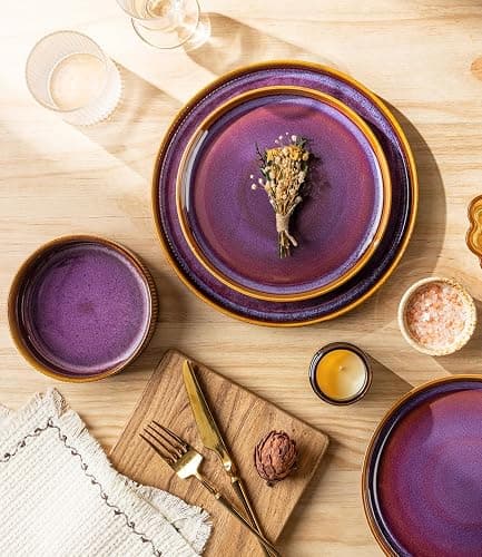 TheTerra Ceramic Dinnerware Sets for 8, 24 Pieces Porcelain Lightweight Plates and Bowls Sets, Scratch Resistant Dish Set, Oven & Microwave & Dishwasher Safe, Amber Amethyst thumbnail 3