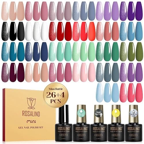 ROSALIND Christmas Gel Nail Polish Set, 26 Colors Gel Polish with 4Pcs Gel Base and Glossy Matte Glitter Top Coat All Seasons Nude Blue Red Nails Gel Kit DIY Salon at Home - Image 1