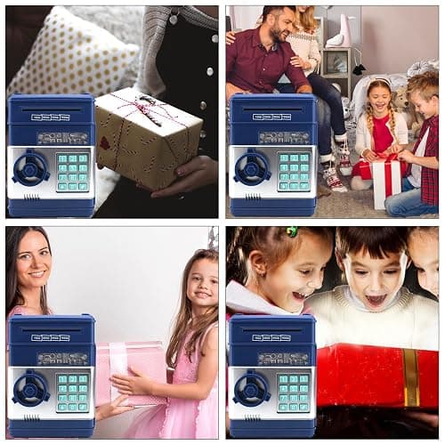 HUSAN Great Gift Toy for Kids Code Electronic Piggy Banks Mini ATM Electronic Coin Bank Box for Children Password Lock case (Grey Blue) thumbnail 6