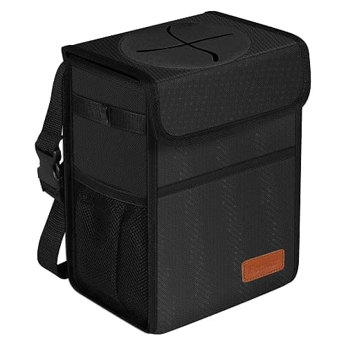 Femuar Leak Proof Car Trash Can with Lid - Waterproof Automotive Garbage Bin for SUVs, Collapsible and Portable Car Trash Bag, Black - Image 1