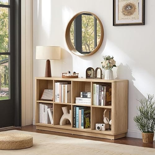 Joaxswe 8 Cube Storage Book Shelf, 52" Long Horizontal Bookshelf with Curved Edge, Floor Standing Wooden Cubby Bookcase with Base, Modern Low Console Book Case, TV Stand for Living Room, Natural Oak thumbnail 8