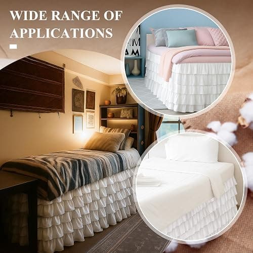 Mindsoft Multi Ruffled Bed Skirt Twin XL 32 Inch Drop Dorm Room Bed Skirt White Microfiber Easy Fit Dust Ruffle for College Dorm(White,Twin XL, 32 Inch Drop) thumbnail 5