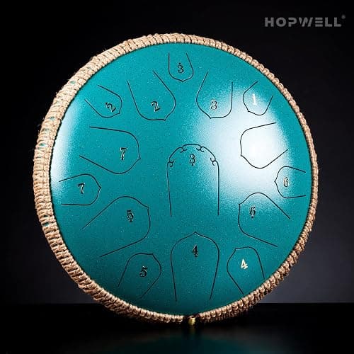Steel Tongue Drum - HOPWELL 15 Note 14 Inch - Percussion Instrument - Hand Pan Drums with Music Book, Drum Mallets and Carry Bag, D Major, Malachite Green thumbnail 2